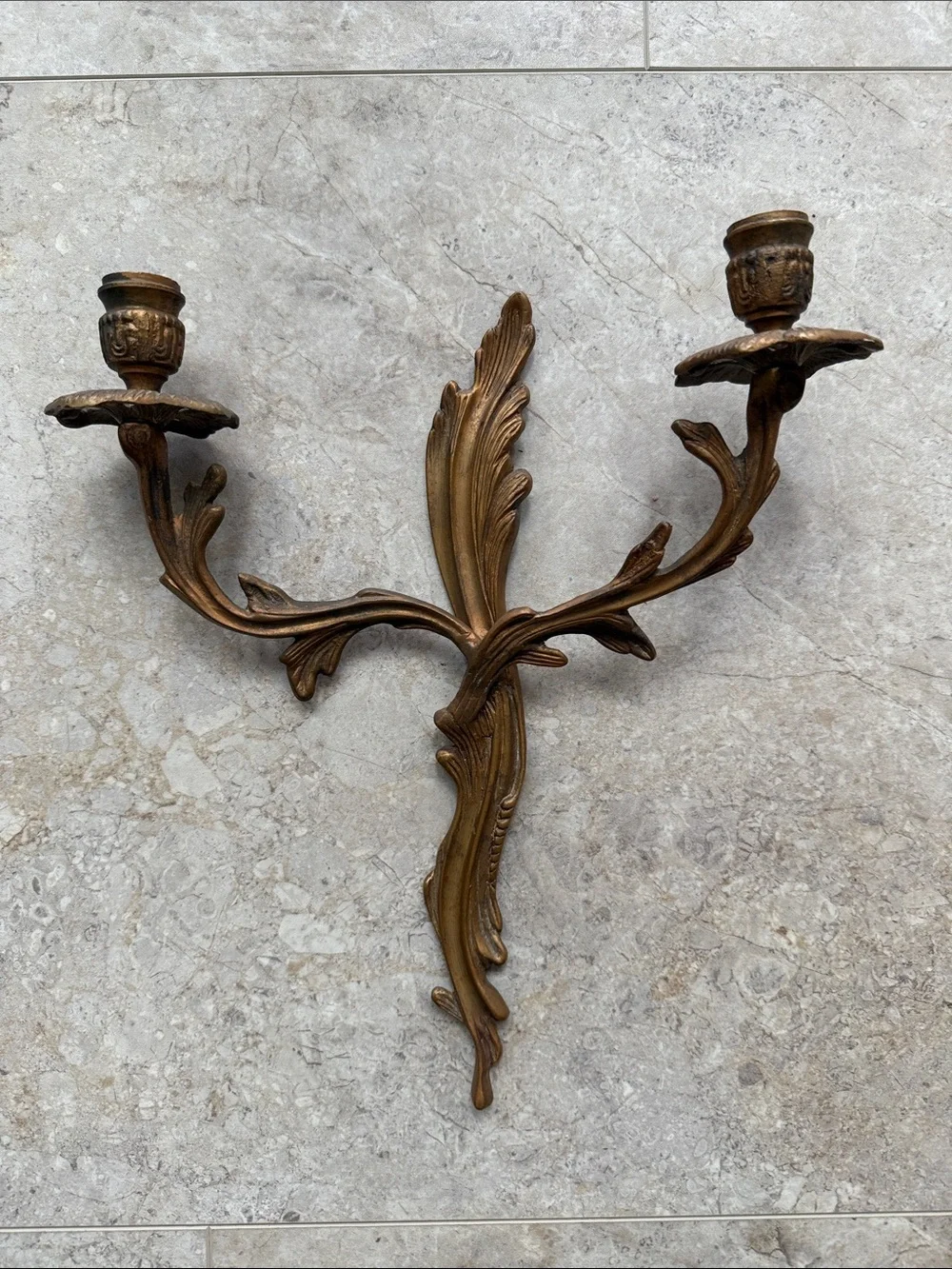 Vintage Art Deco Style Ornate Bronze Brass Candle Wall Sconce